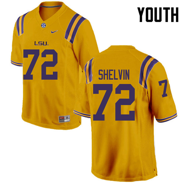 Youth #72 Tyler Shelvin LSU Tigers College Football Jerseys Sale-Gold - Click Image to Close
